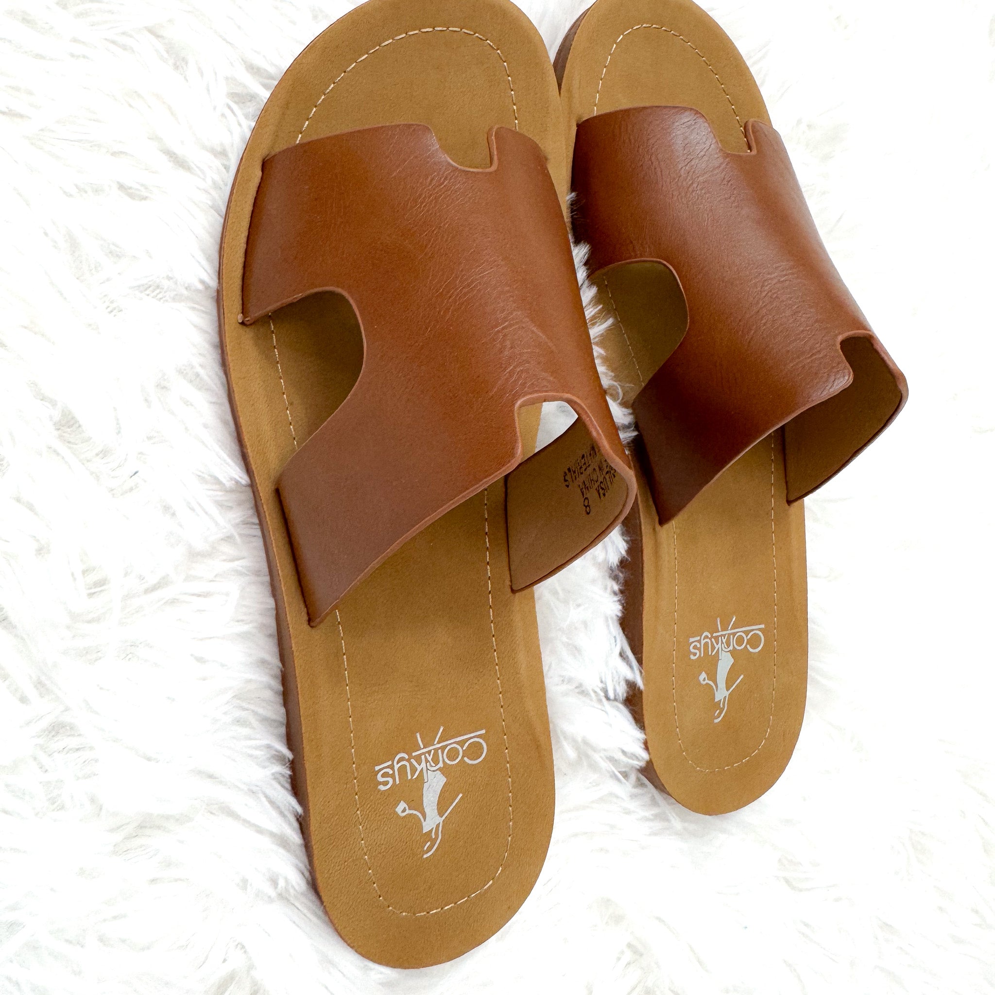 Corkys Cognac Faux Leather Sandals