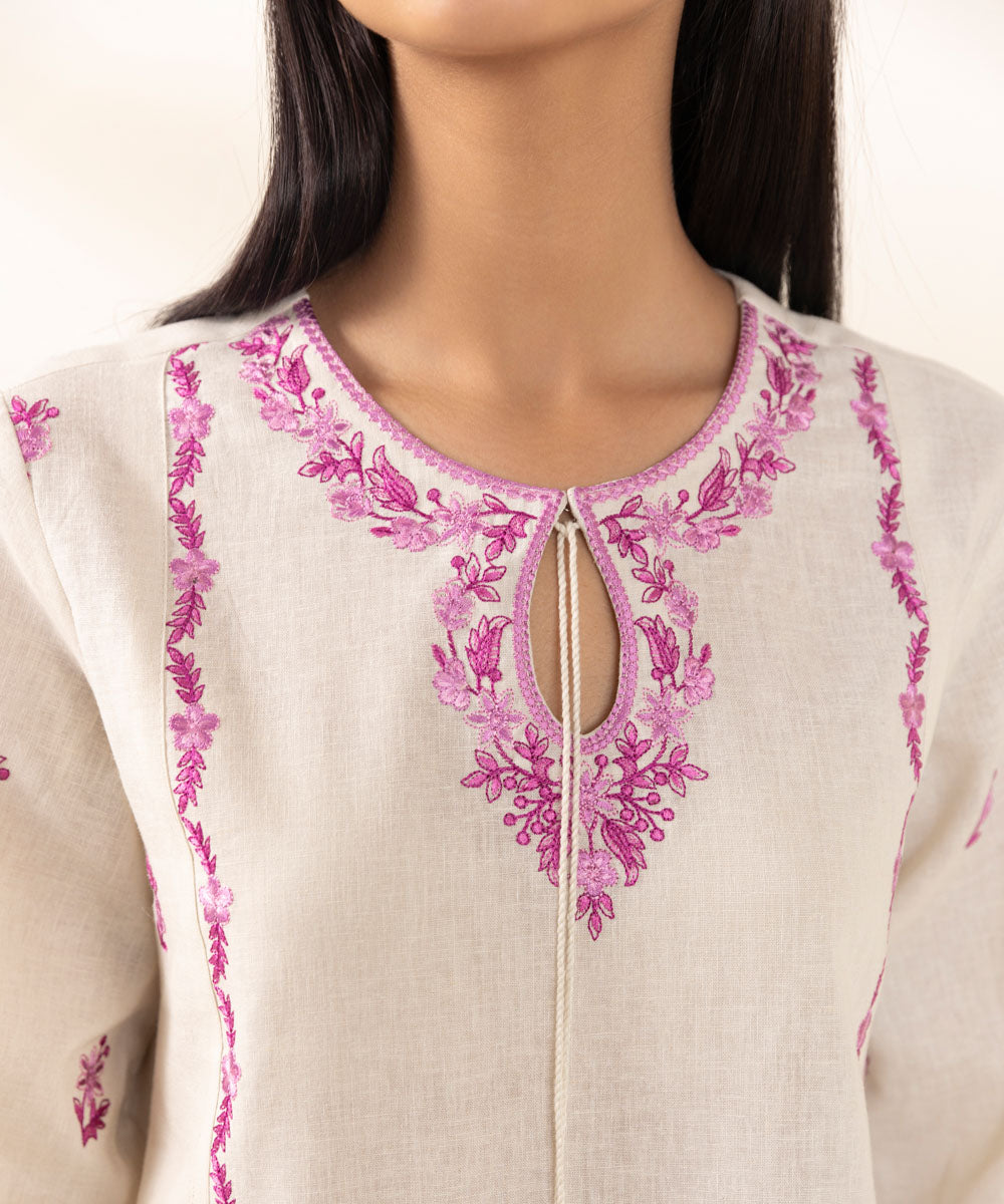 Cotton Linen Shirt with Embroidered Details