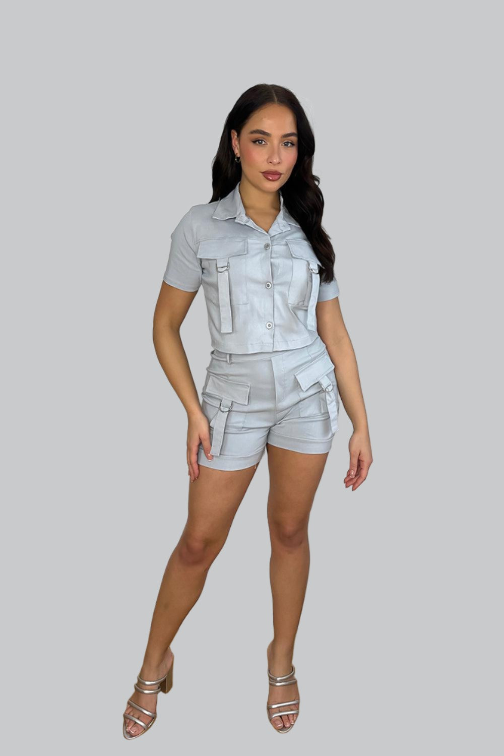 Crop Top and Shorts Set with Utility Pockets.