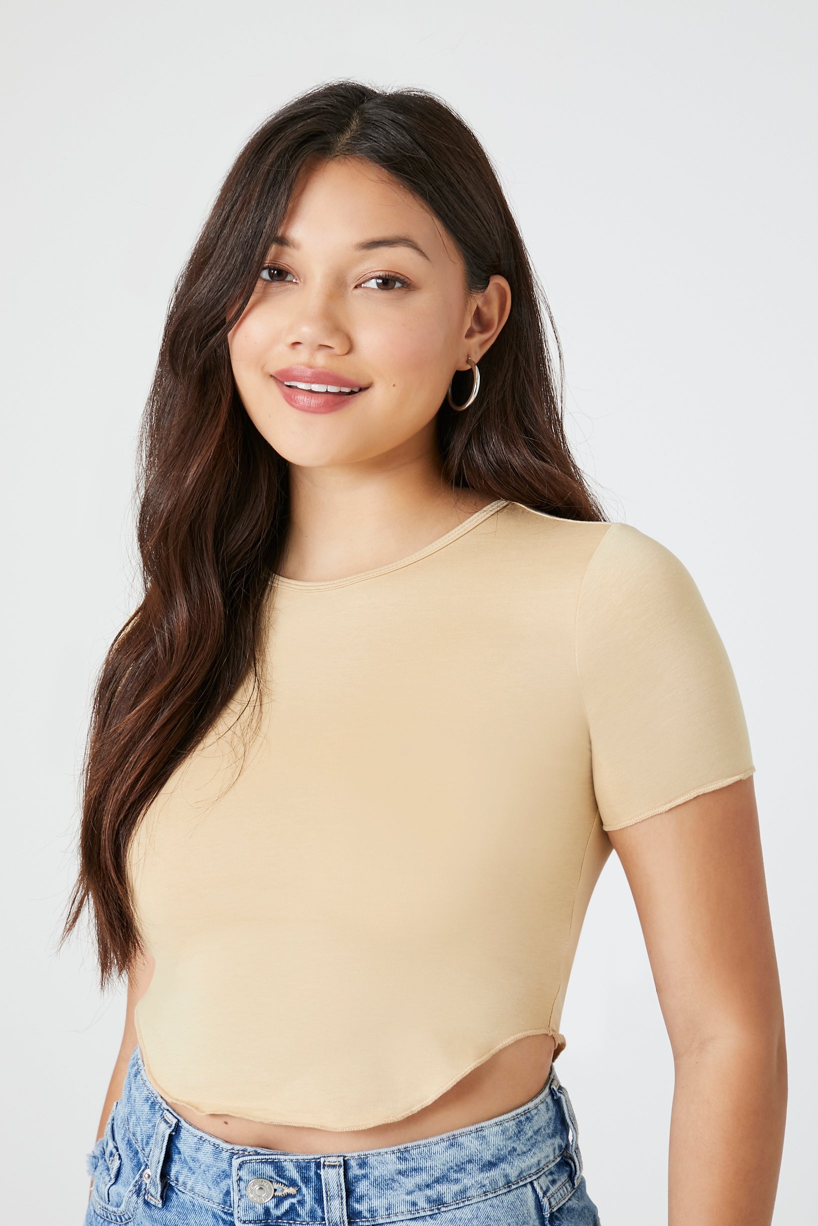 Cropped Curved-Hem Tee