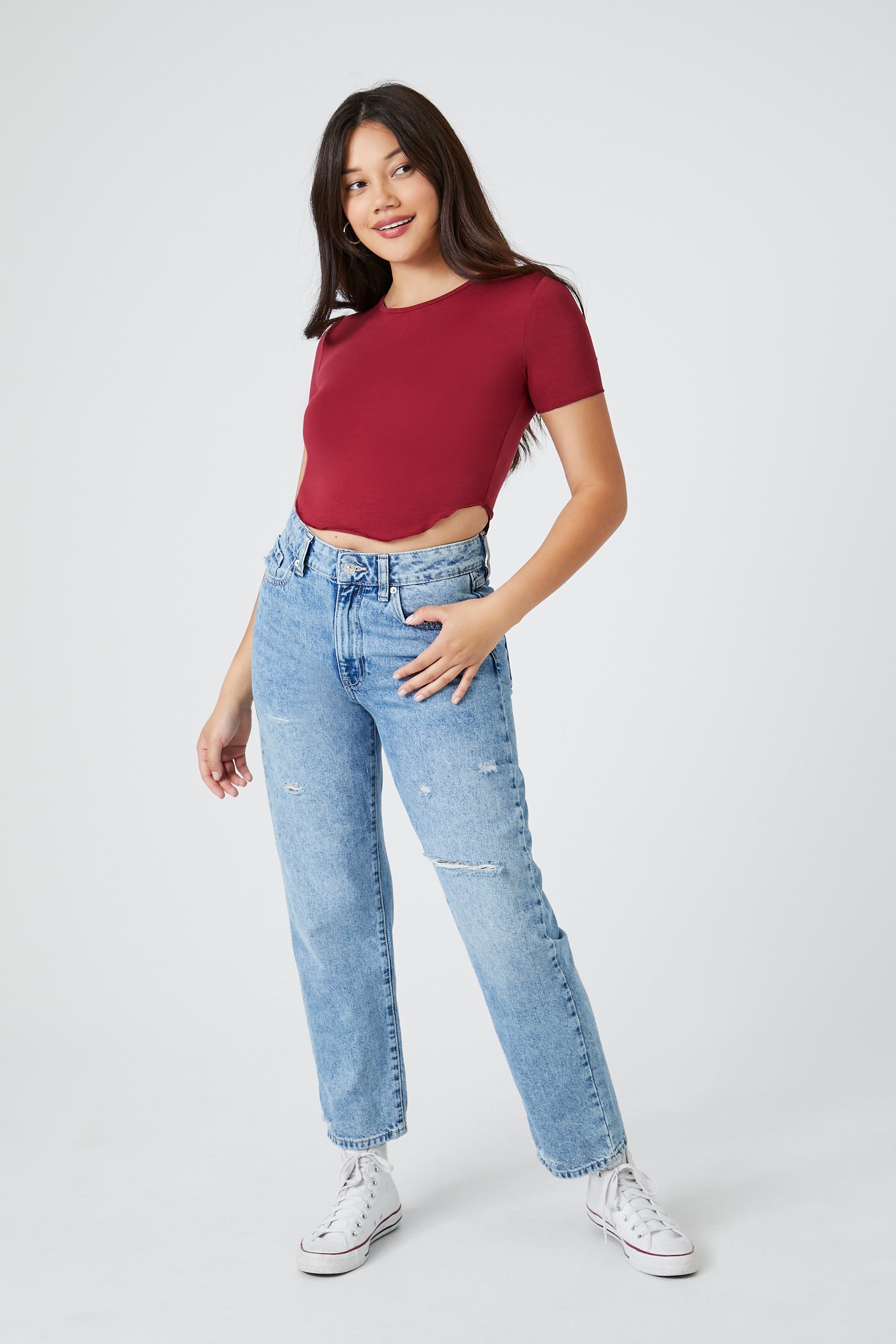 Cropped Curved-Hem Tee