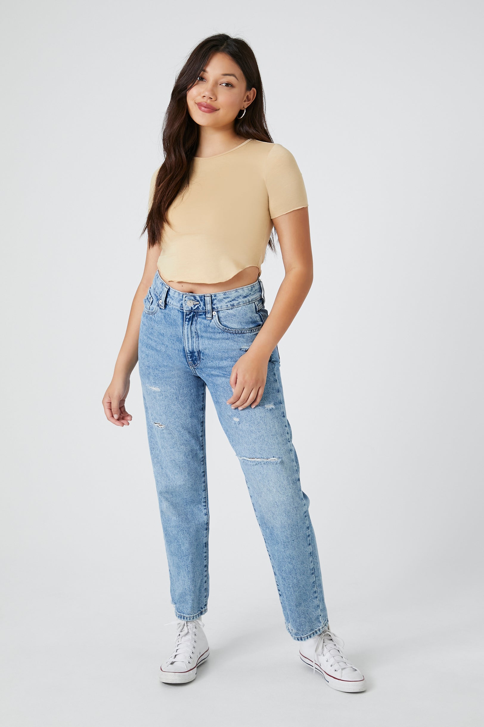 Cropped Curved-Hem Tee