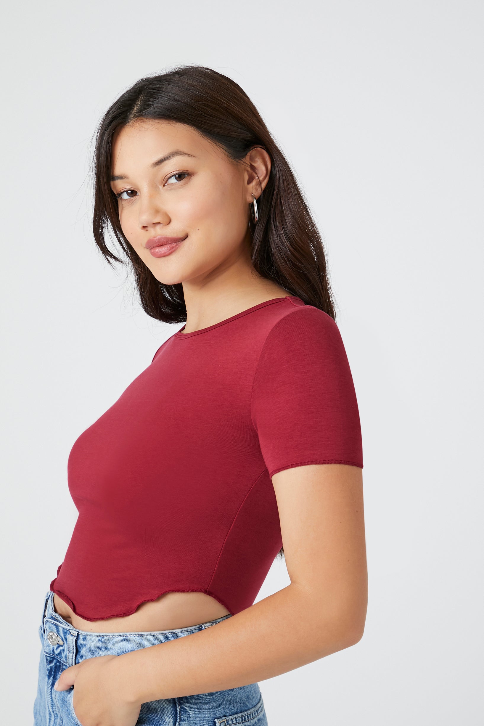 Cropped Curved-Hem Tee