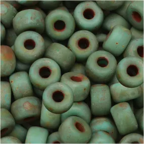 Czech Glass Matubo, 2/0 Seed Bead, Turquoise Green Matte Dark Travertine (20 Gram Tube)