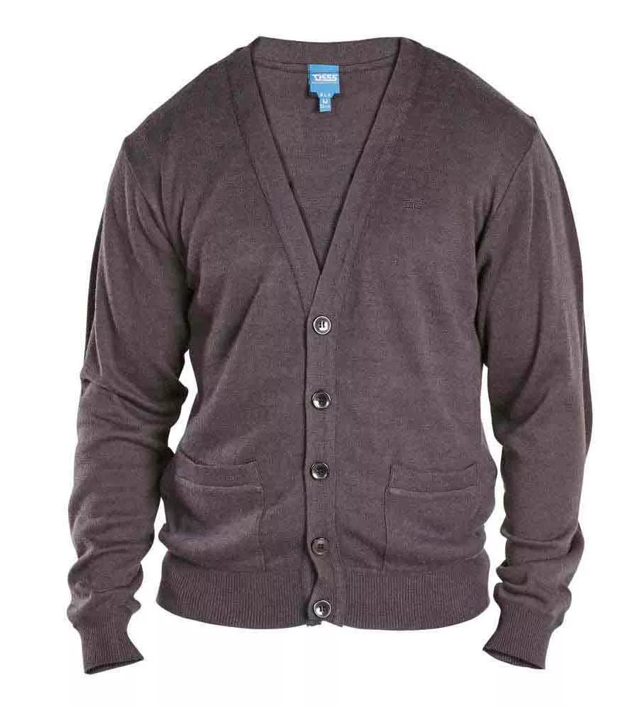 D555 Charcoal Buttoned Cardigan for Big Men (WALWORTH 3)