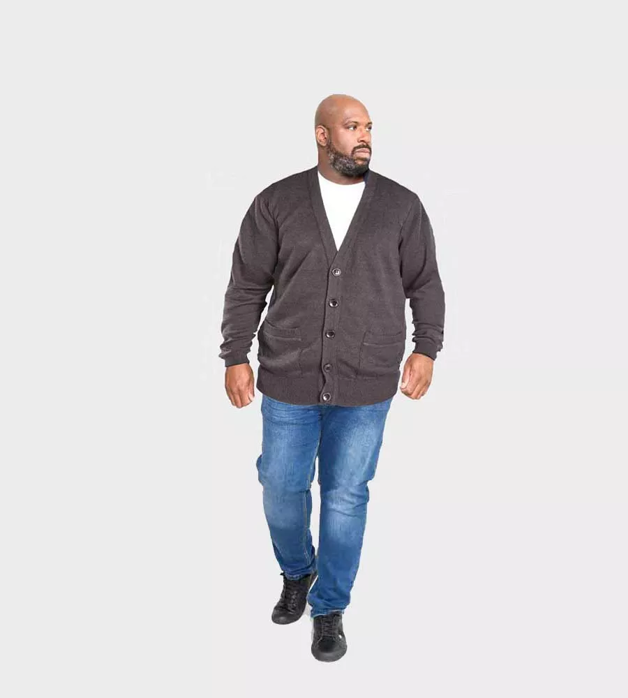 D555 Charcoal Buttoned Cardigan for Big Men (WALWORTH 3)