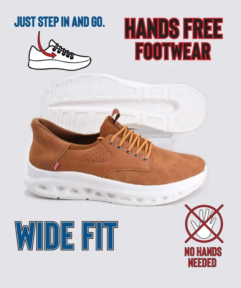 D555 Tan Hands Free Shoes with Faux Suede Top for Big Men (DARTFORD 1)