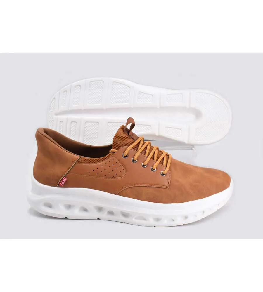 D555 Tan Hands Free Shoes with Faux Suede Top for Big Men (DARTFORD 1)