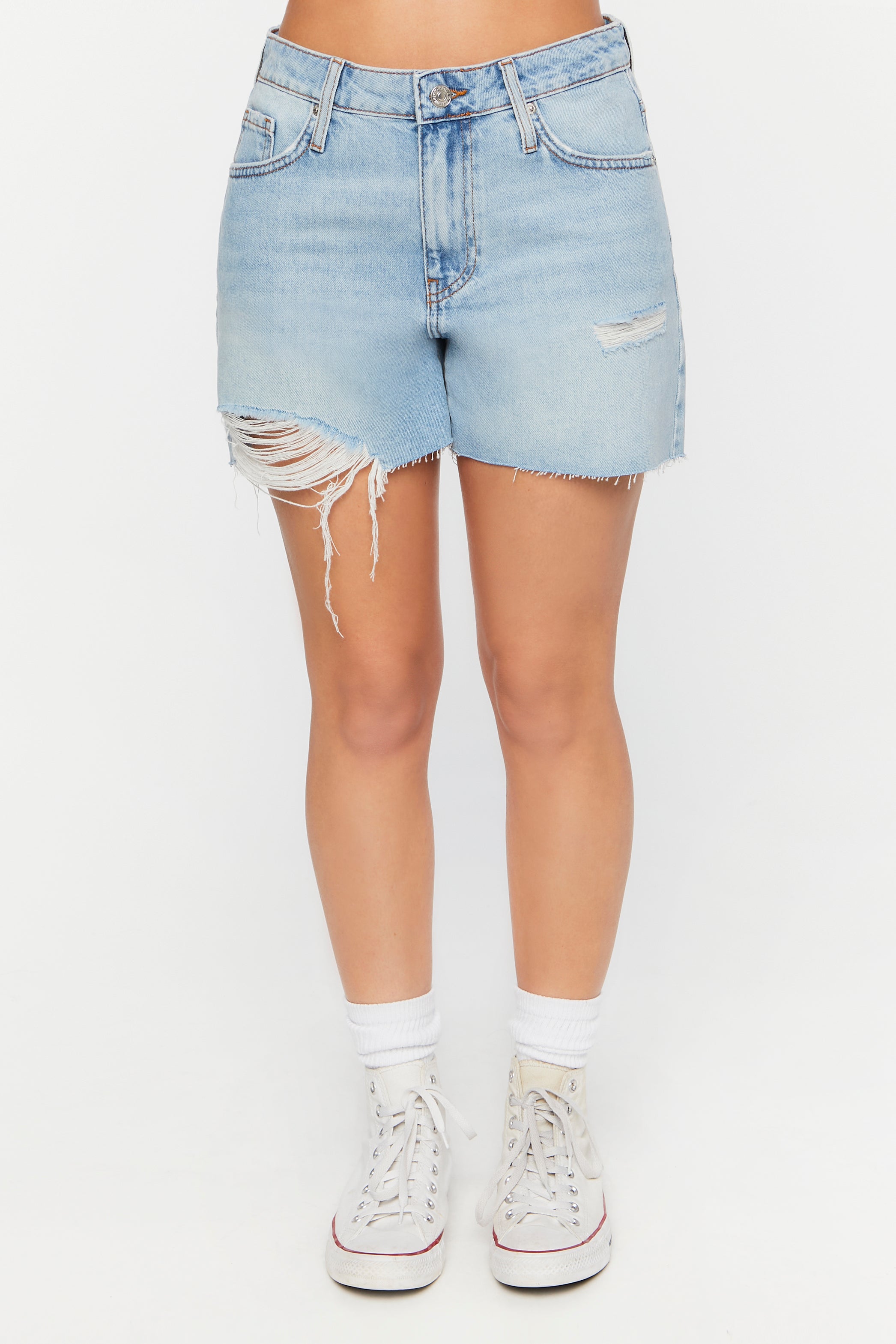 Distressed Denim Shorts - Cut-Off Style