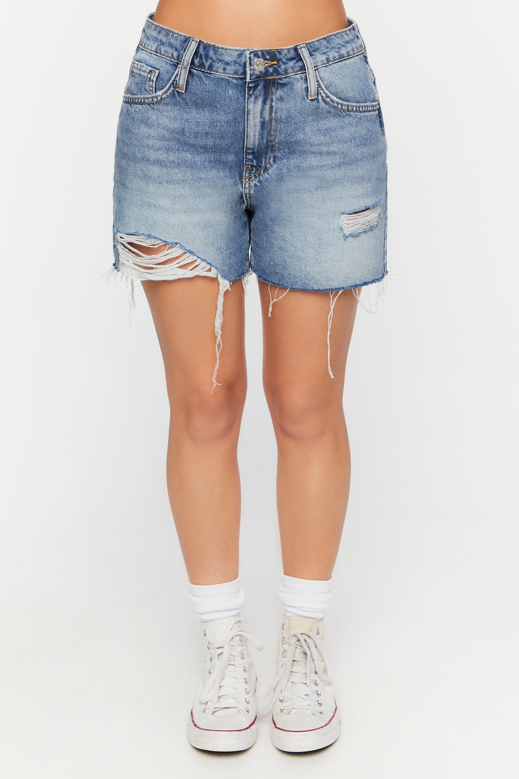 Distressed Denim Shorts - Cut-Off Style