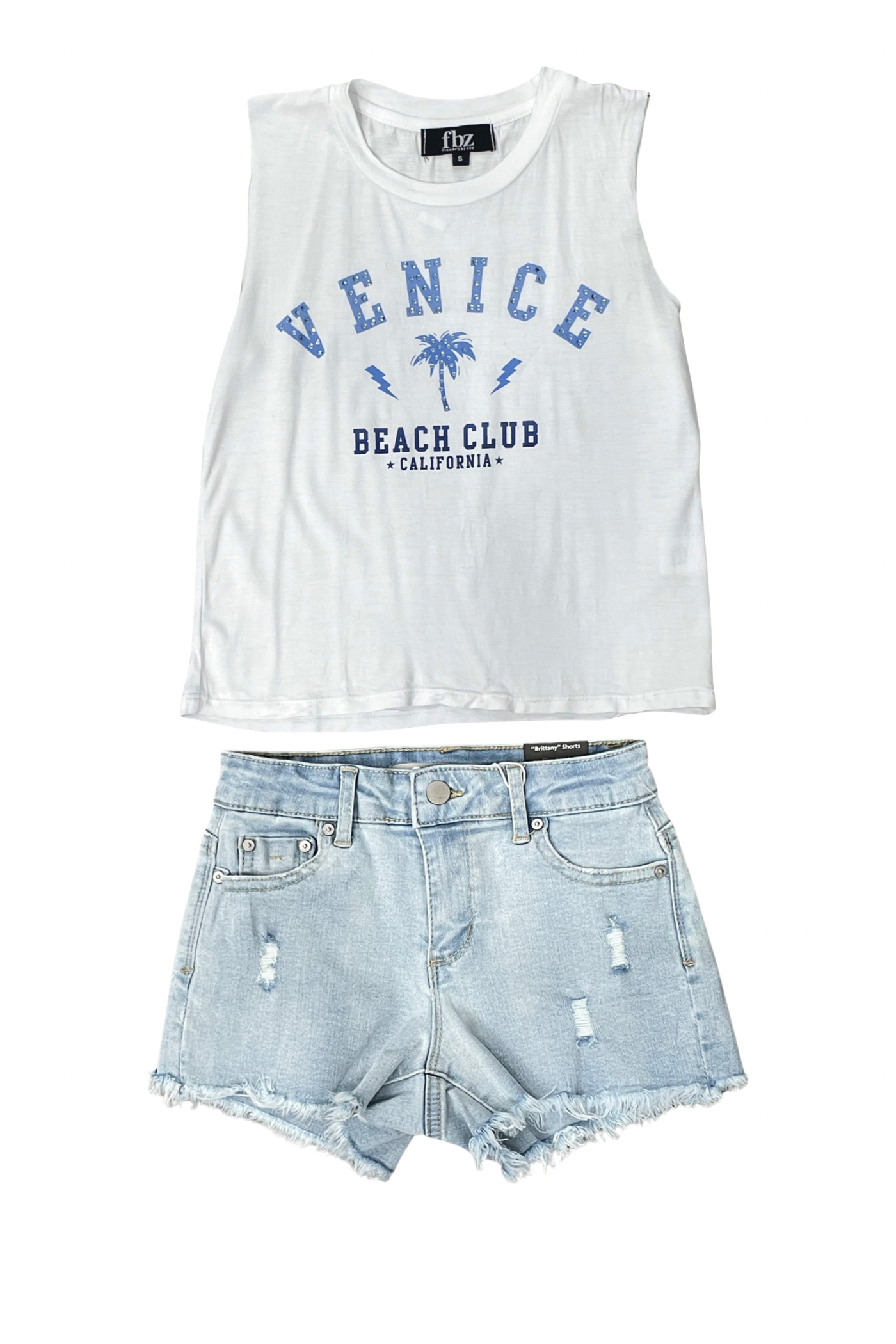 Distressed Denim Shorts - Light Indigo - Brittany