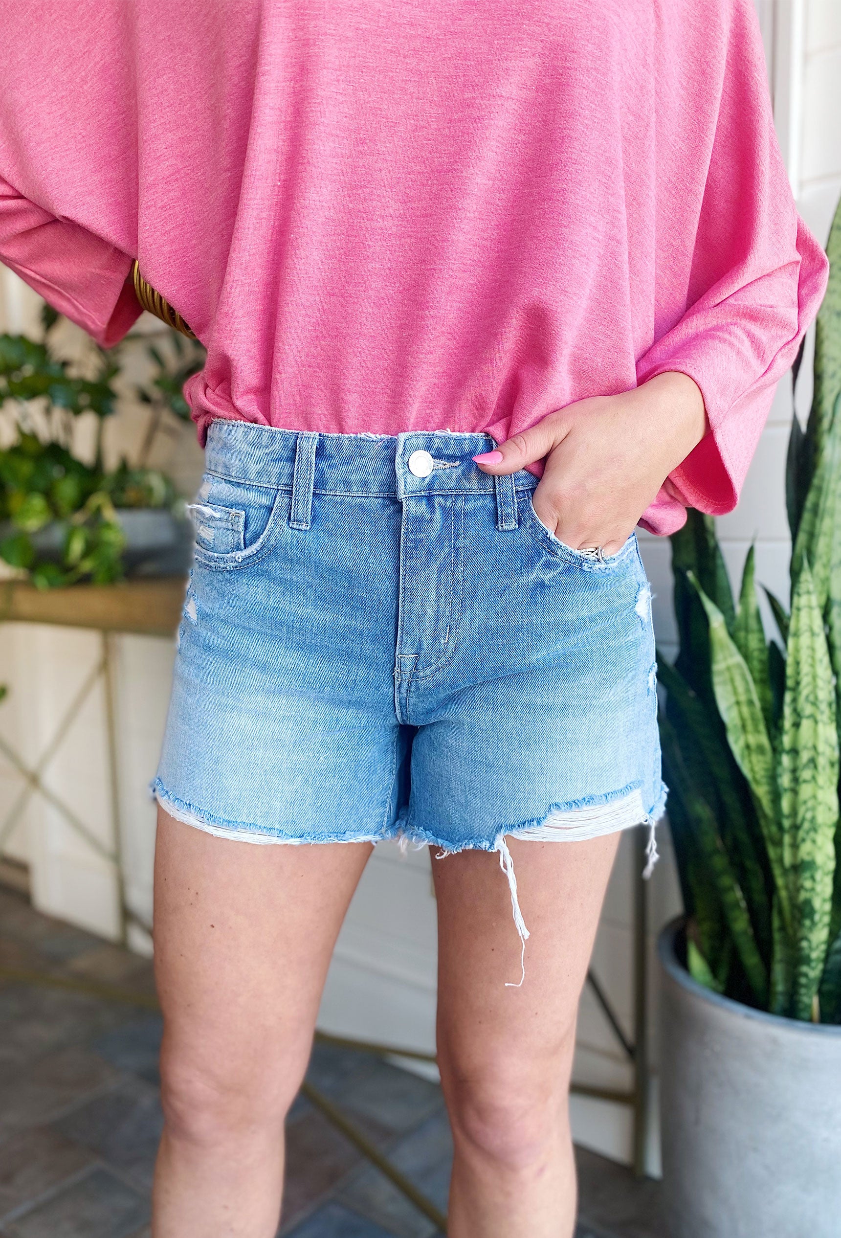 Distressed Mid-Rise Denim Shorts - Vervet Vintage