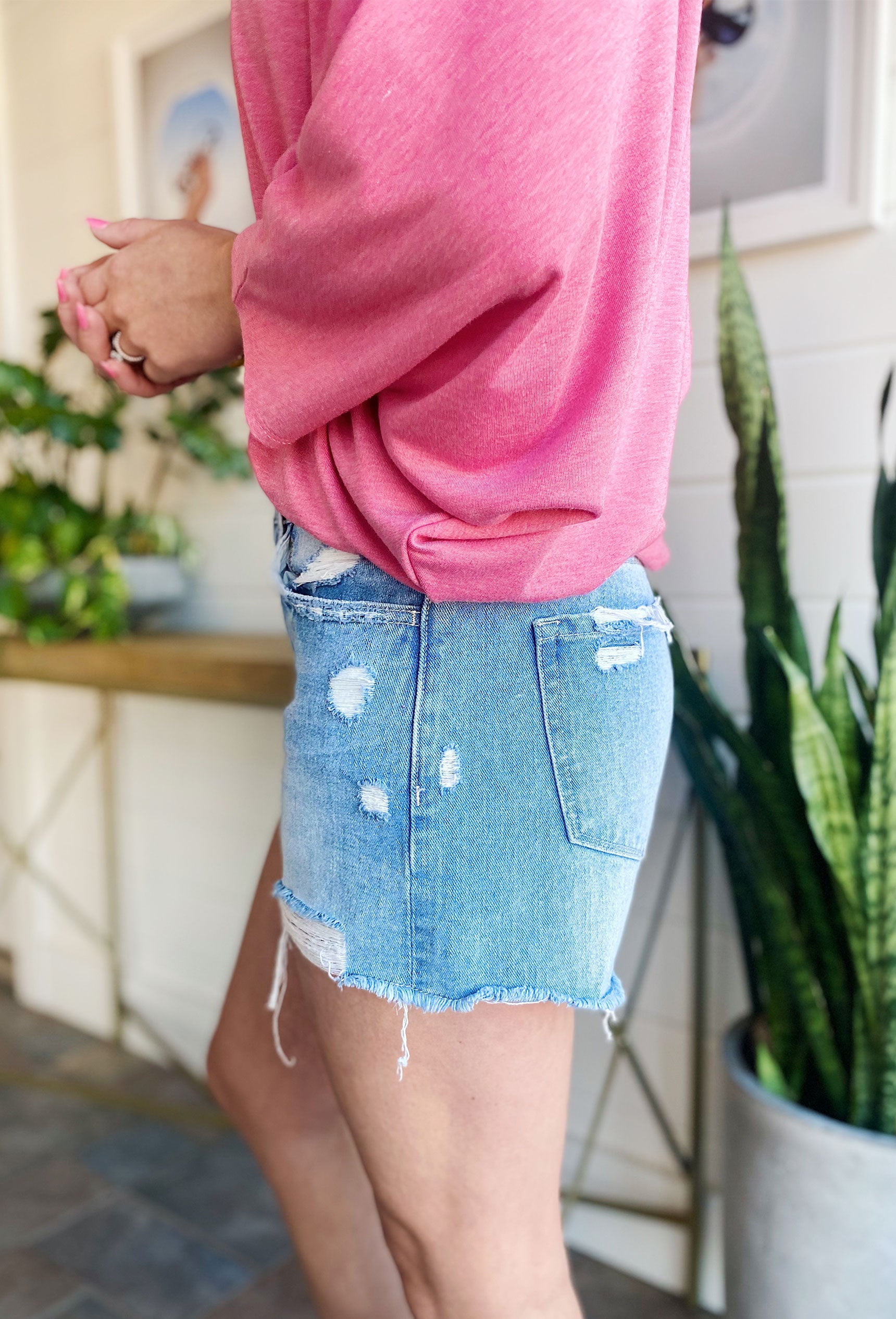 Distressed Mid-Rise Denim Shorts - Vervet Vintage