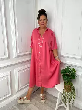 Eb&Ive Elan Shirt Dress - Lychee - Women's Fashion - Summer Dress - Sleeveless Dress - Casual Dress - Lychee Color - Fashionable