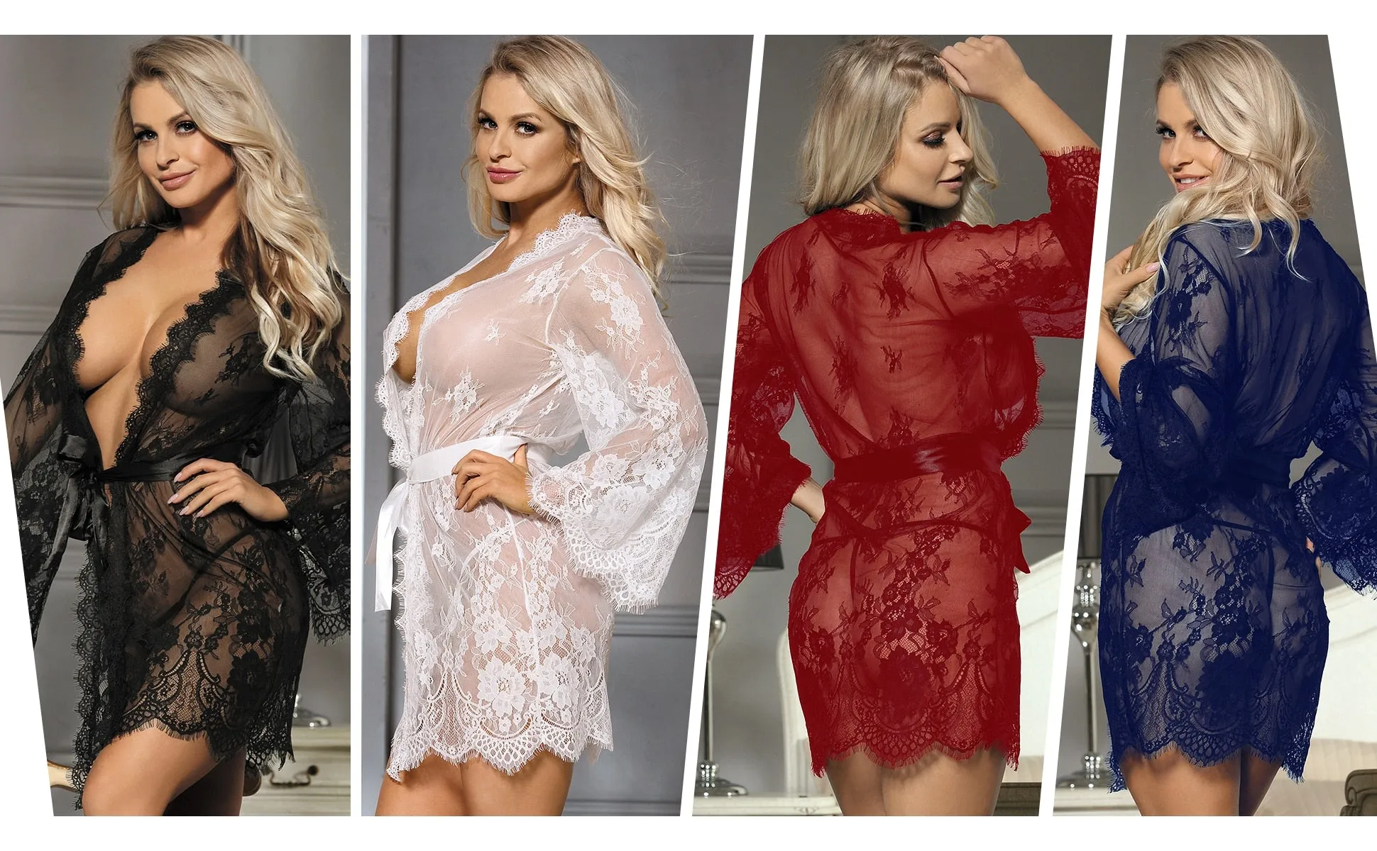 Eyelash Lace Babydoll Pajama Set with Long Sleeves for Women