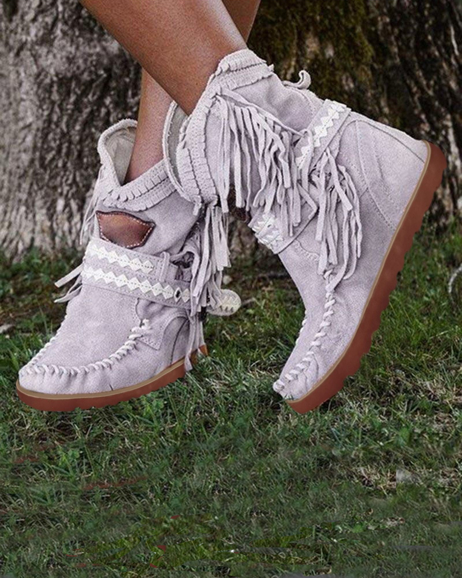 Fashion Women's Retro Boots Shoes - Flats Platform Tassel Cowboy Boots