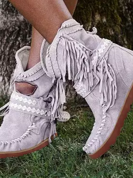 Fashion Women's Retro Boots Shoes - Flats Platform Tassel Cowboy Boots