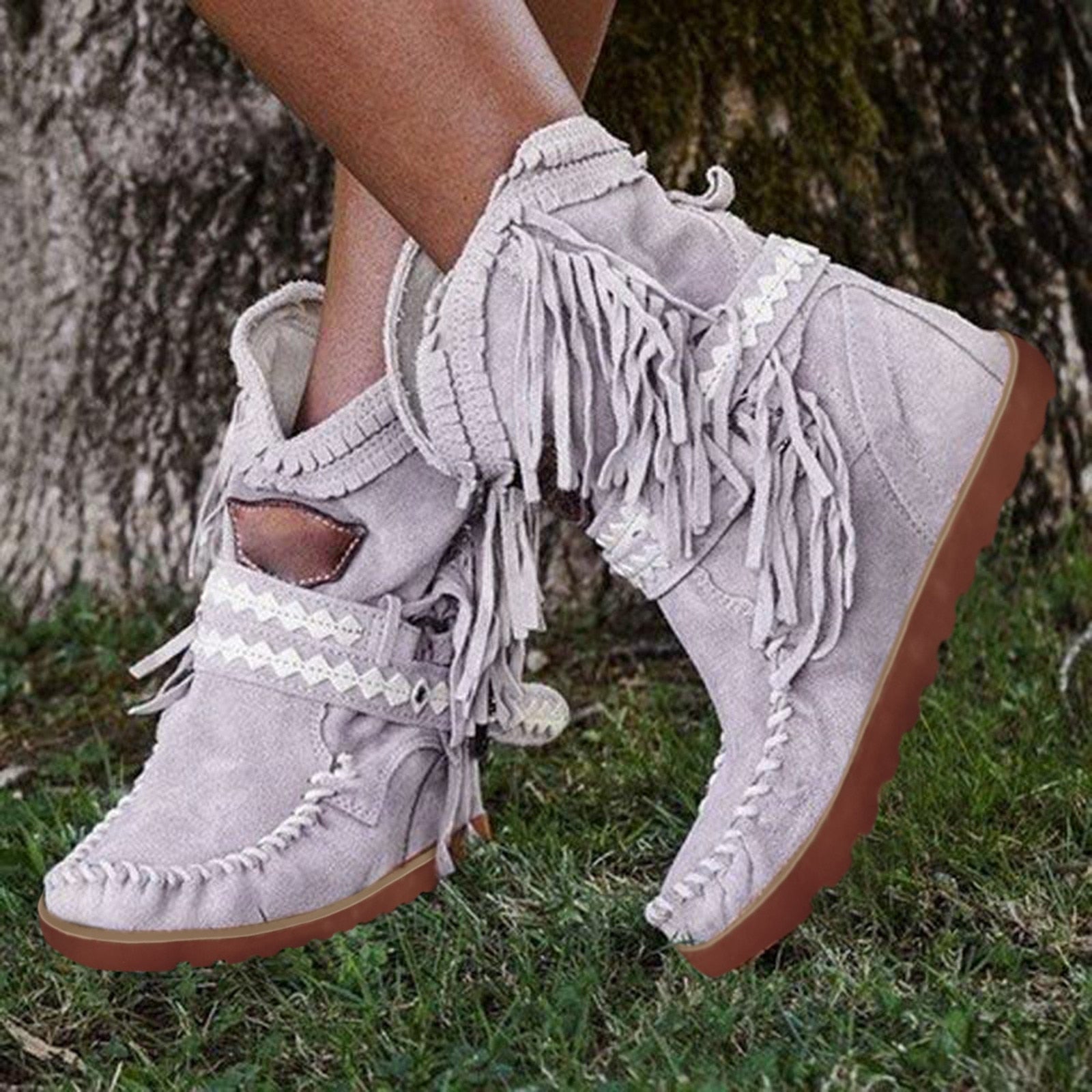 Fashion Women's Retro Boots Shoes - Flats Platform Tassel Cowboy Boots