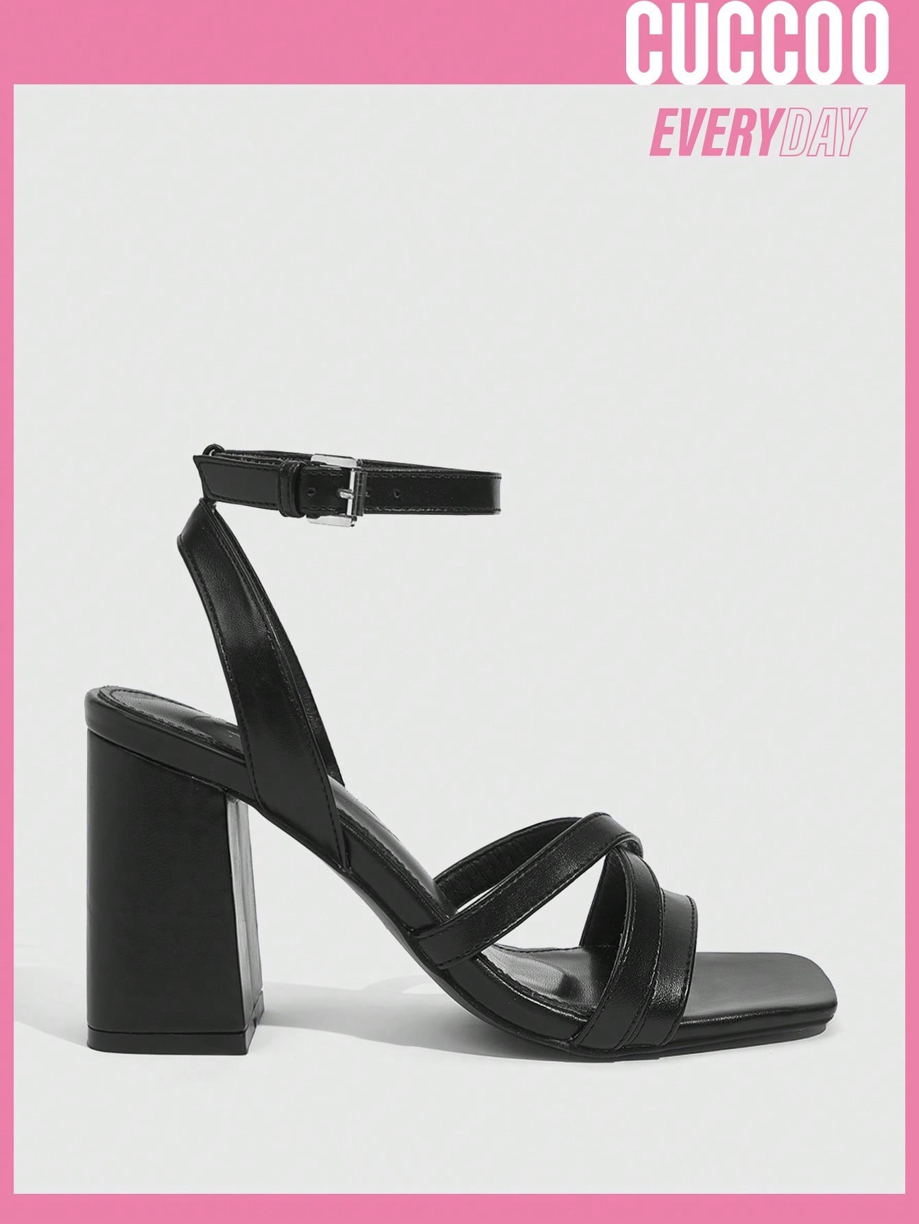 Fashionable black ankle strap high heel sandals for spring and summer.