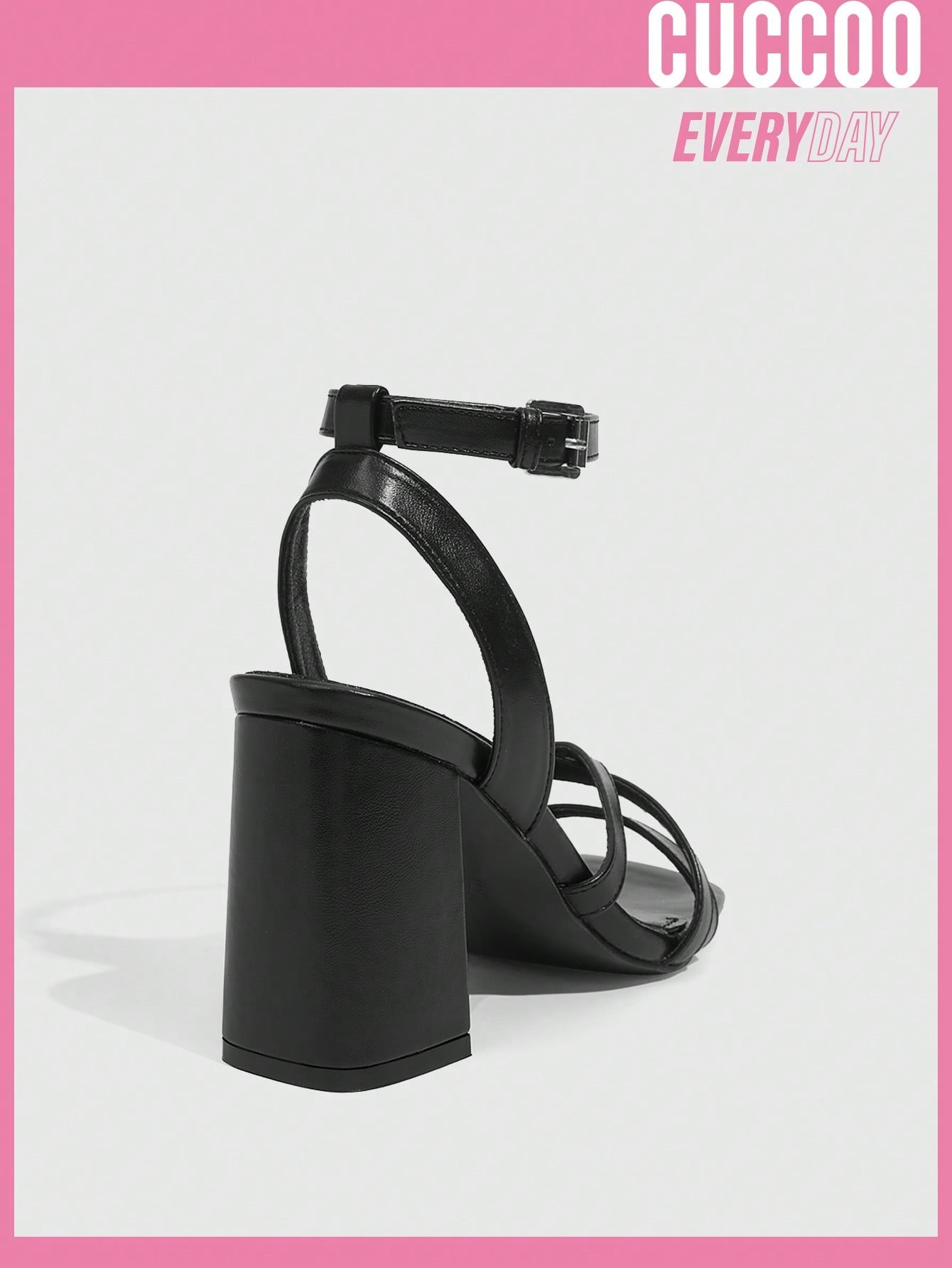 Fashionable black ankle strap high heel sandals for spring and summer.