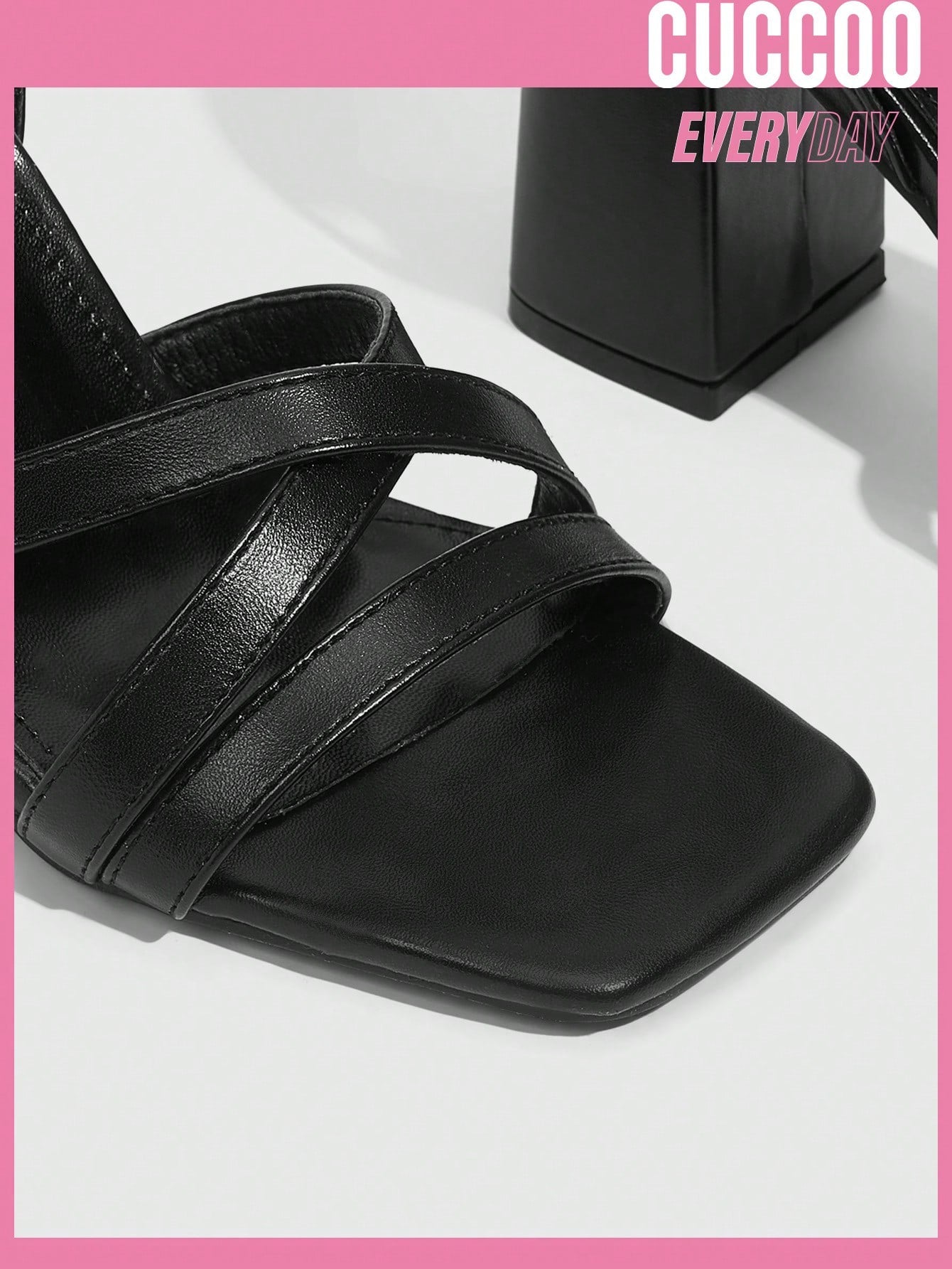 Fashionable black ankle strap high heel sandals for spring and summer.