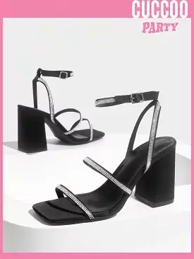 Fashionable Black Rhinestone Band High Heel Sandals in Classic Style for Spring and Summer - Women's Shoes