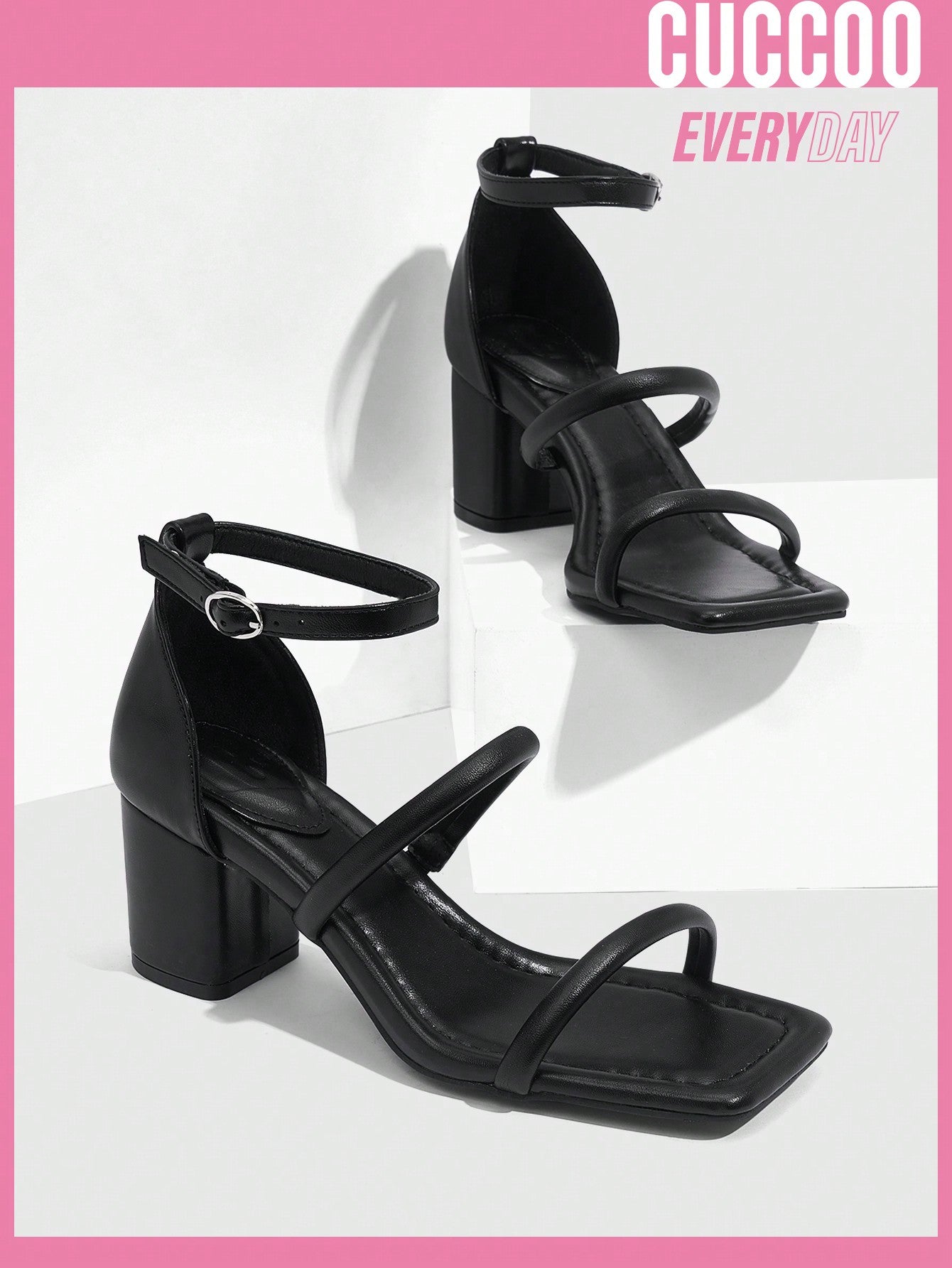 Fashionable High Heel Ankle Strap Sandals, Black, Slim Straps, Spring Summer