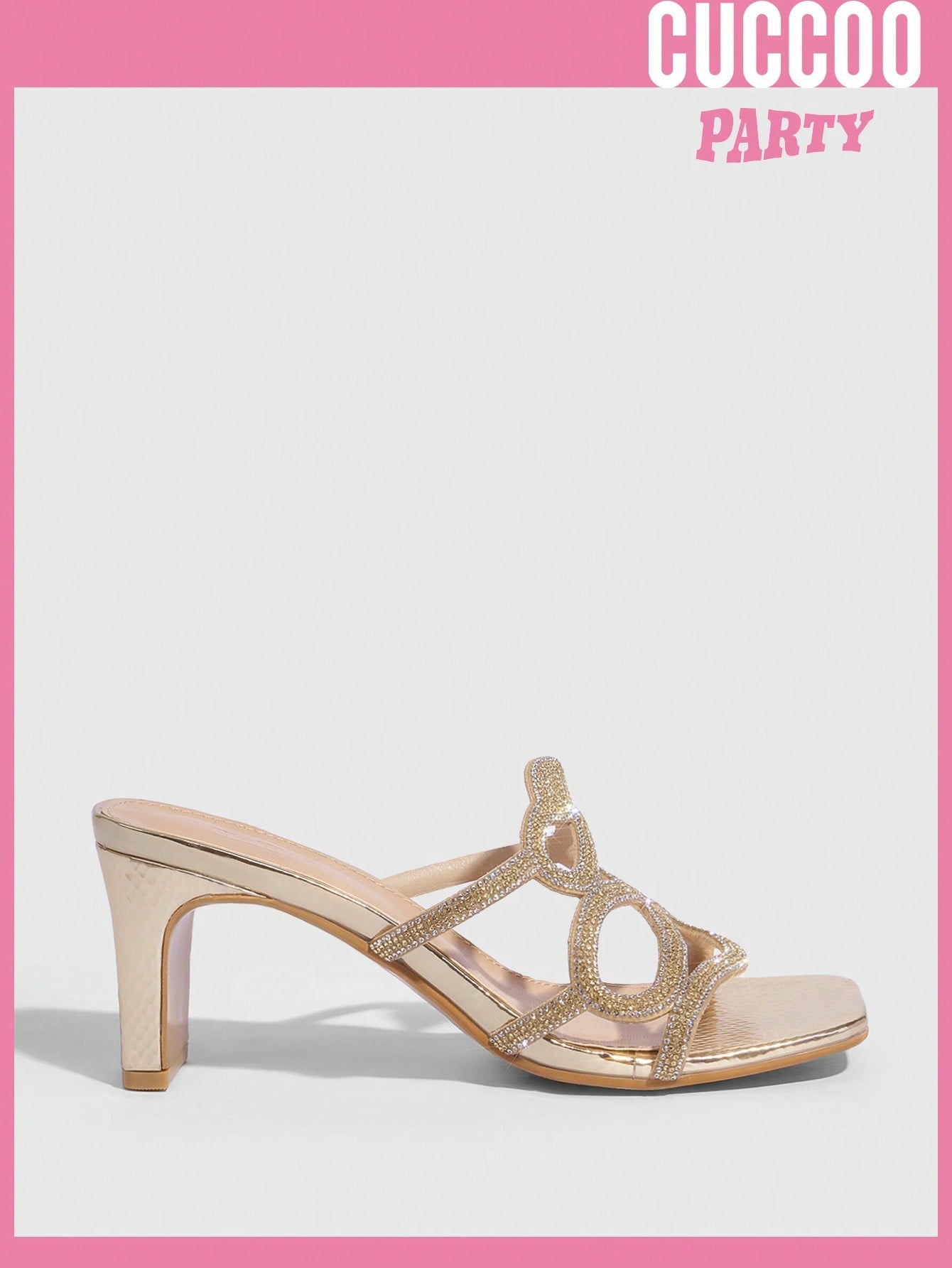 Fashionable open toe square heel sandals with snake shaped diamante strap for spring and summer prom shoes.