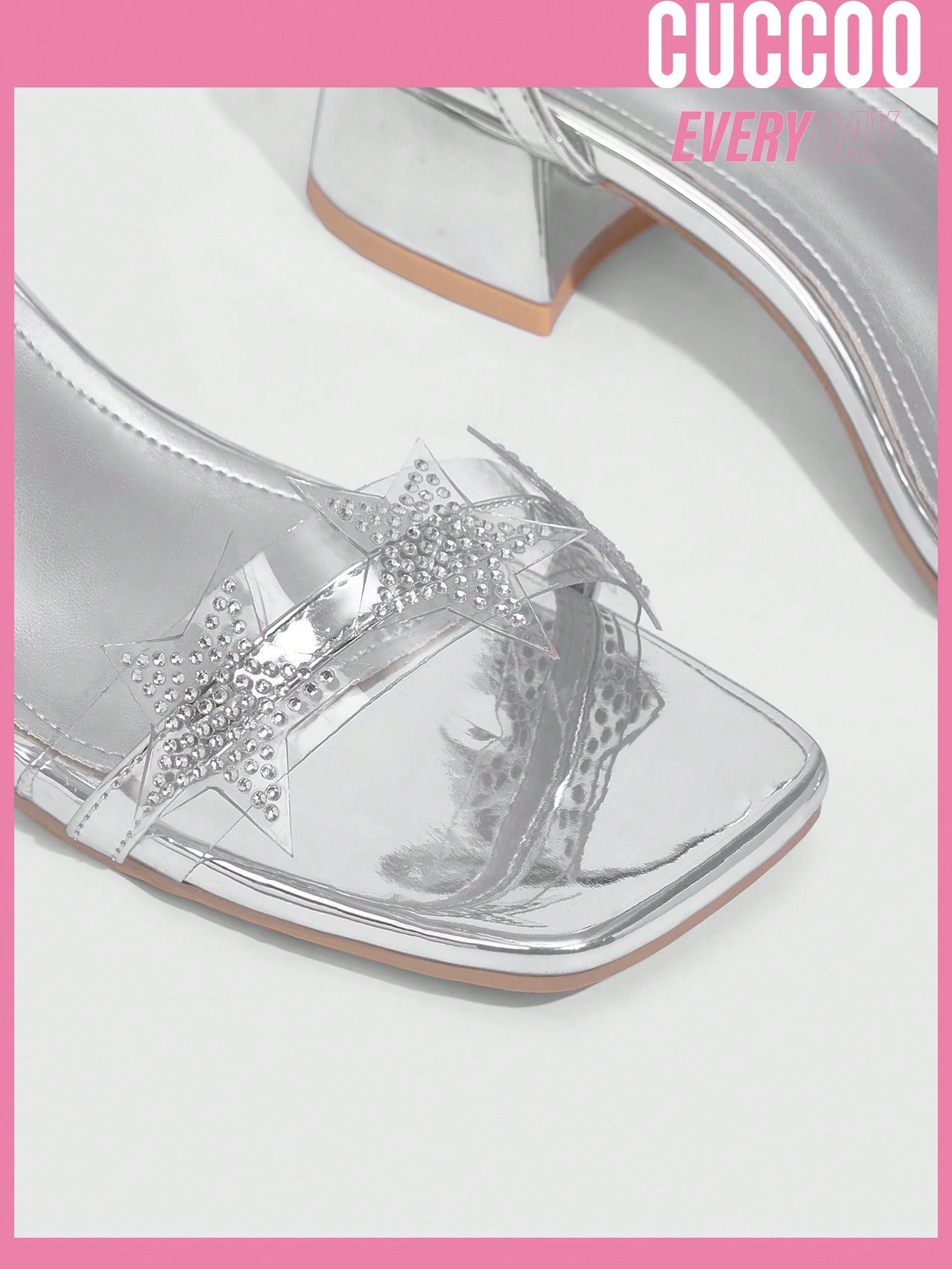 Fashionable silver TPU ankle-strap sandals with rhinestone star design, low heel for spring and summer - Google SEO-friendly res