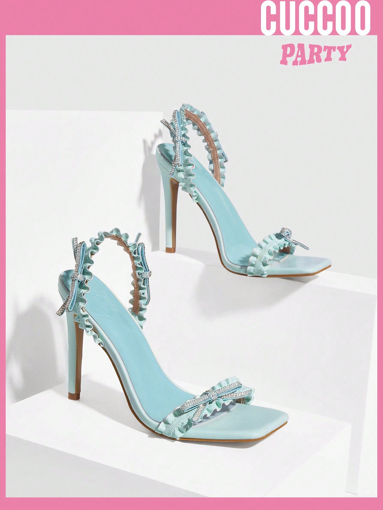 Fashionable Square Toe Rhinestone High Heel Sandals with Butterfly Knot and Pleated Design for Spring Wedding Shoes - Shop Now!