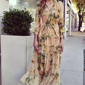 Floral Chiffon V-Neck Dress