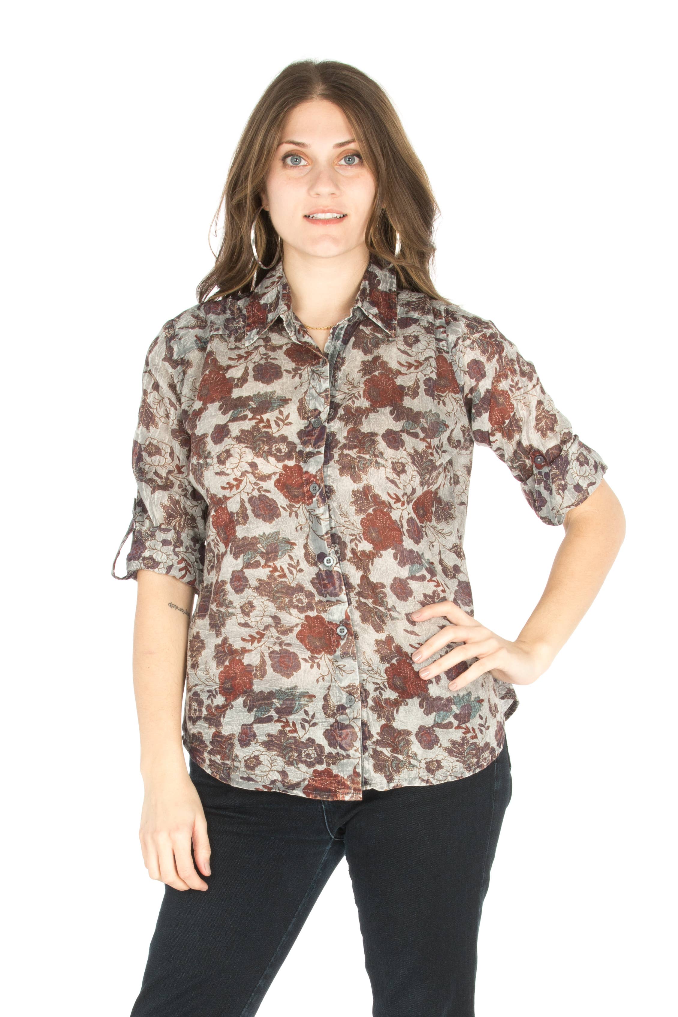 Floral Print Vintage Wash Button-Down Shirt