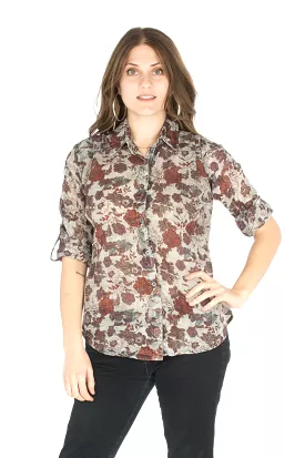 Floral Print Vintage Wash Button-Down Shirt