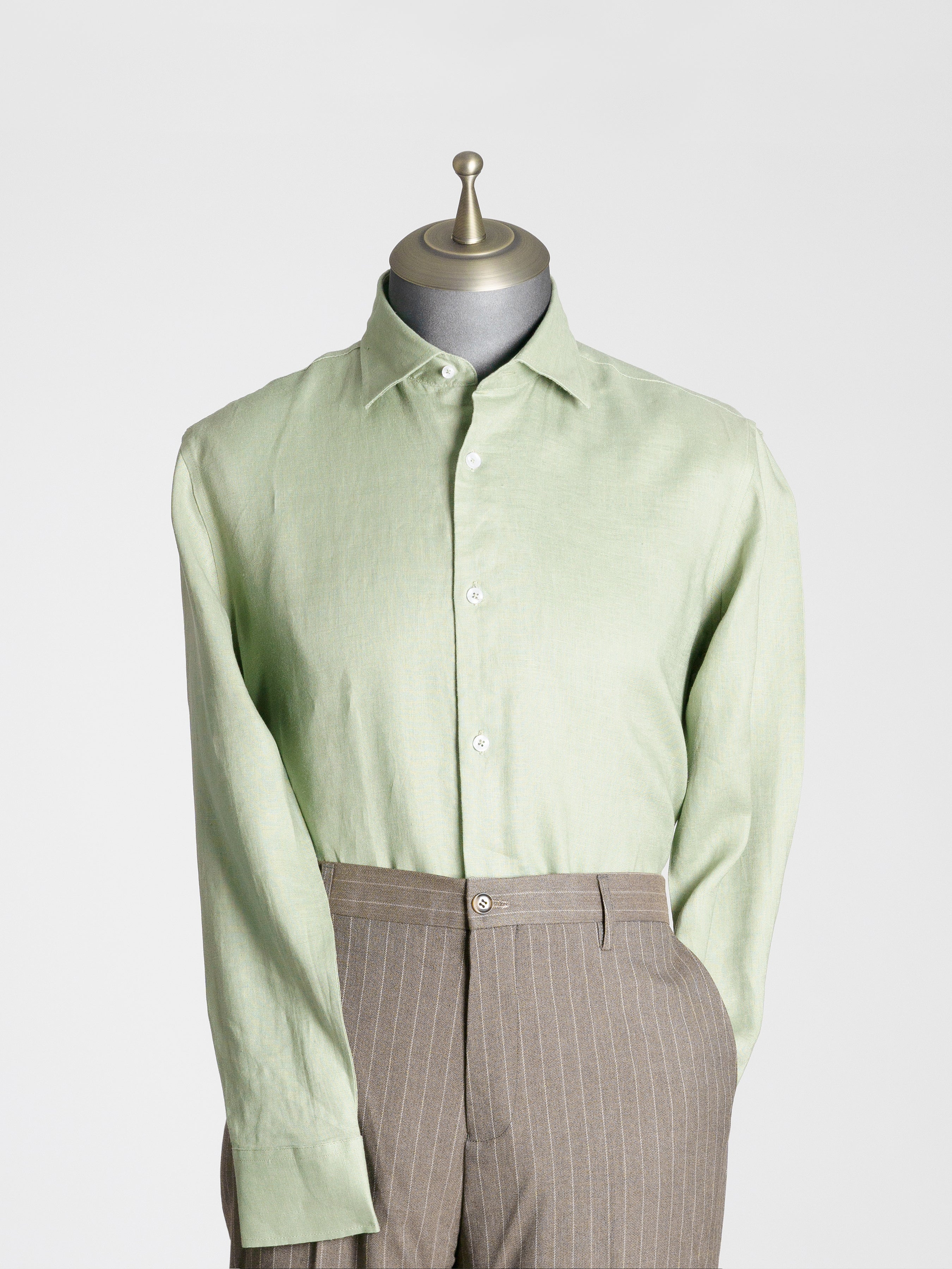 Franco Linen Shirt - Green with Windsor Collar