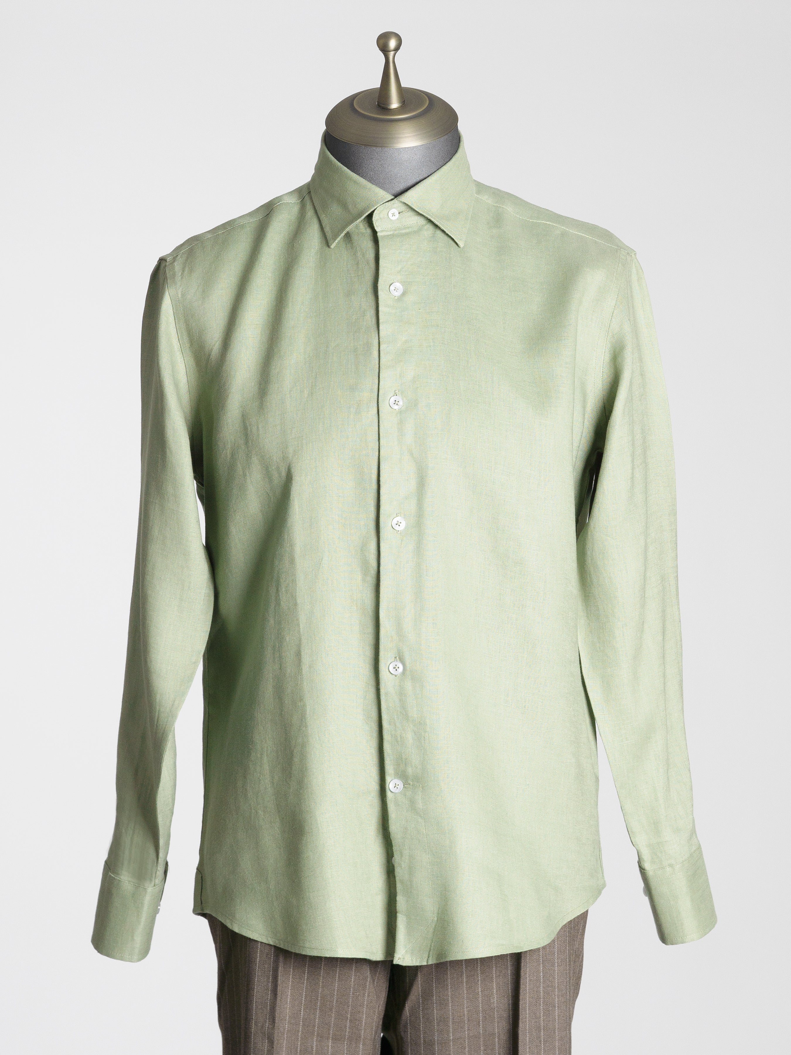 Franco Linen Shirt - Green with Windsor Collar