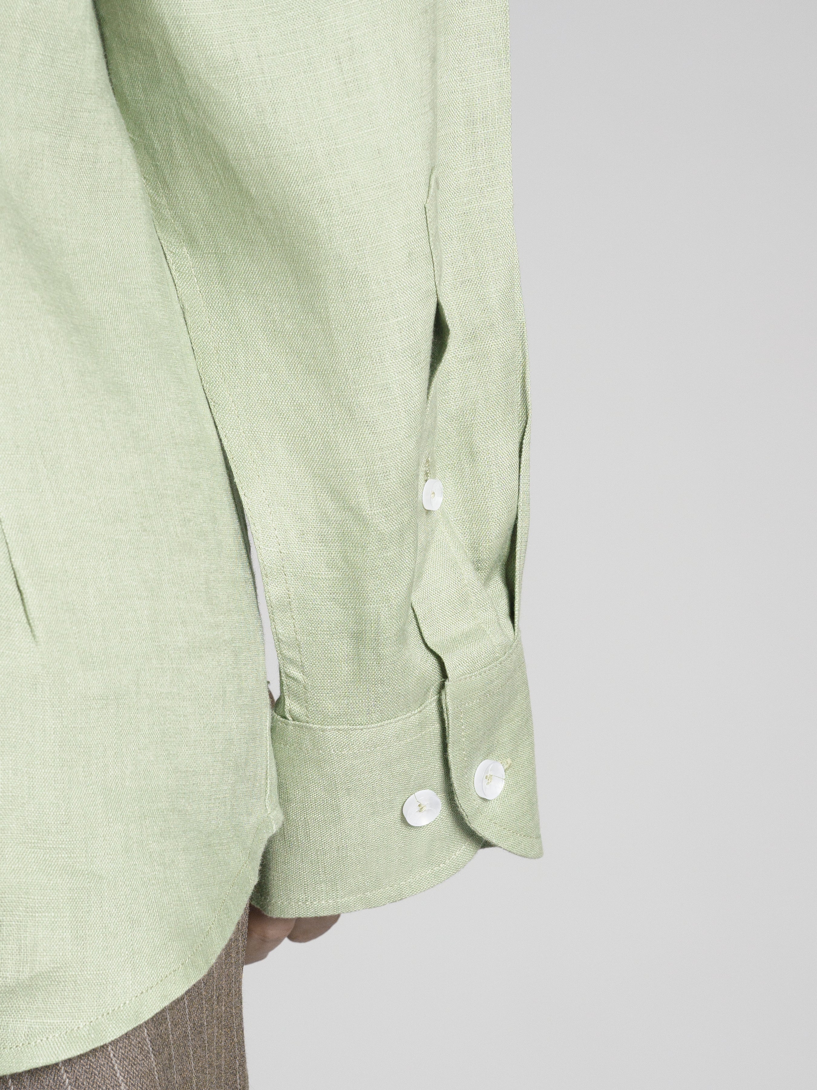 Franco Linen Shirt - Green with Windsor Collar