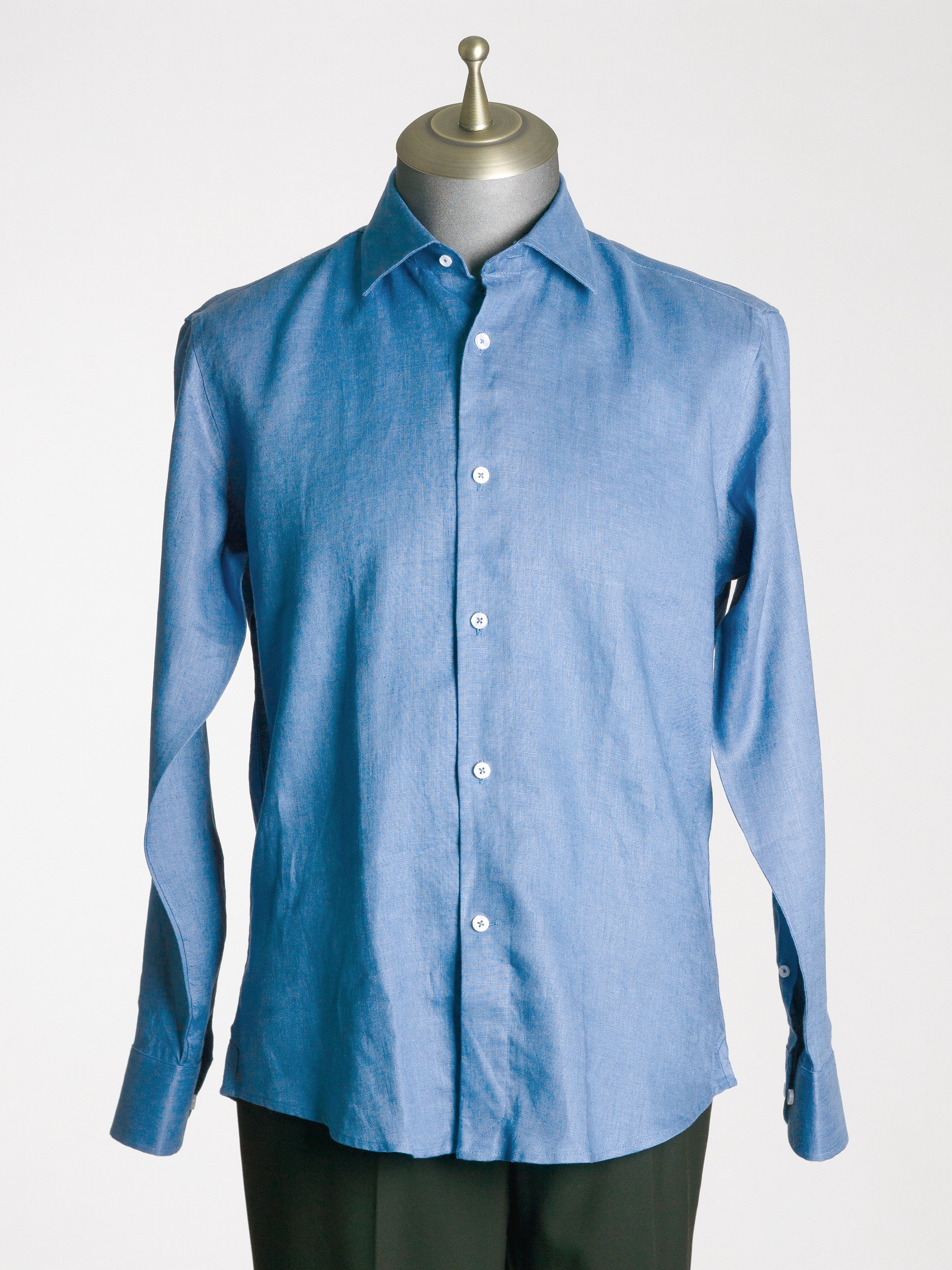 Franco Linen Shirt - Royal Blue with Windsor Collar