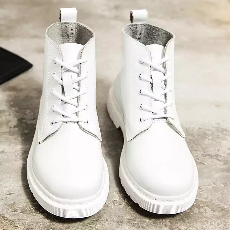 Genuine Leather White Ankle Boots for Women - Autumn Winter Shoes, Punk Botas Mujer 2021