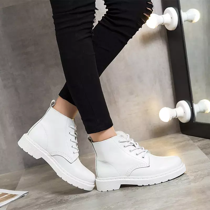 Genuine Leather White Ankle Boots for Women - Autumn Winter Shoes, Punk Botas Mujer 2021