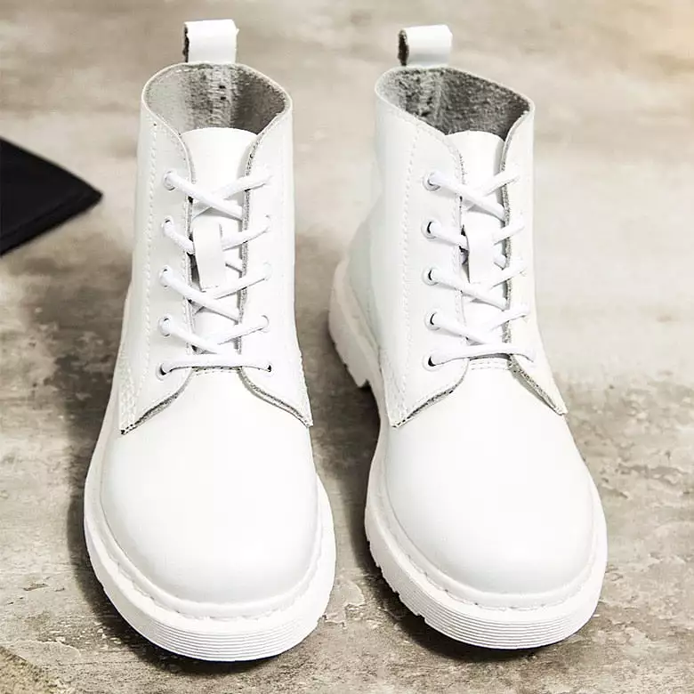 Genuine Leather White Ankle Boots for Women - Autumn Winter Shoes, Punk Botas Mujer 2021