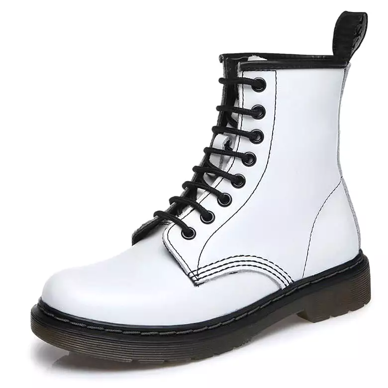 Genuine Leather White Ankle Boots for Women - Autumn Winter Shoes, Punk Botas Mujer 2021