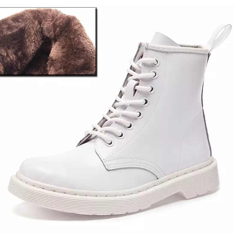 Genuine Leather White Ankle Boots for Women - Autumn Winter Shoes, Punk Botas Mujer 2021