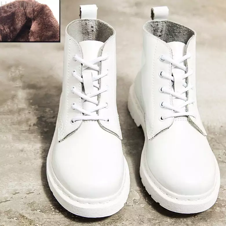 Genuine Leather White Ankle Boots for Women - Autumn Winter Shoes, Punk Botas Mujer 2021