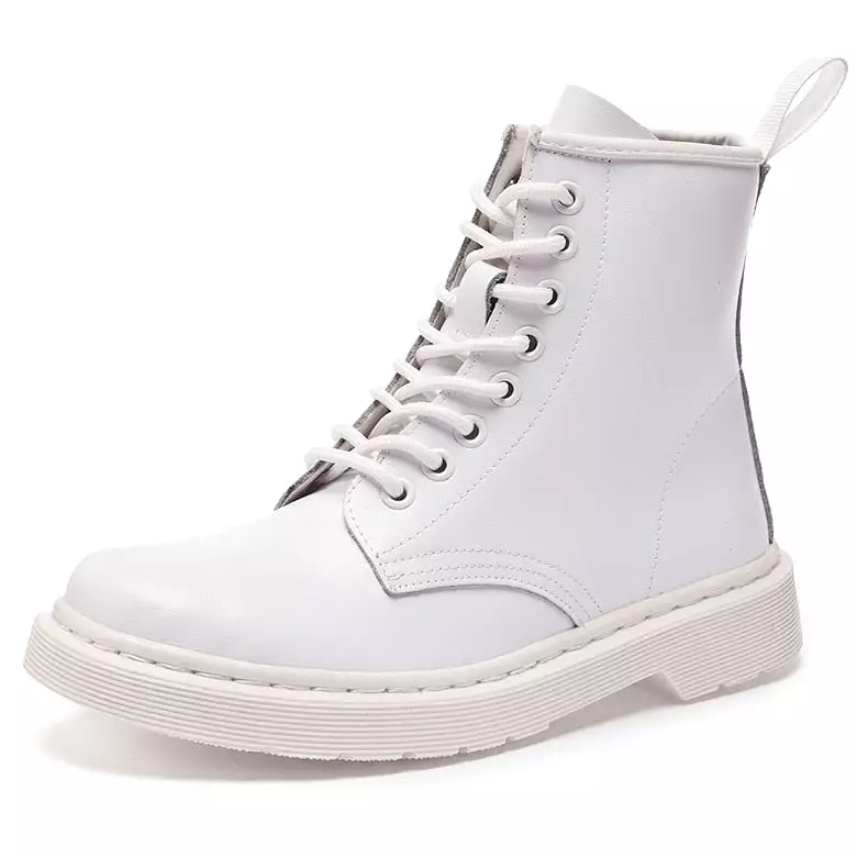 Genuine Leather White Ankle Boots for Women - Autumn Winter Shoes, Punk Botas Mujer 2021