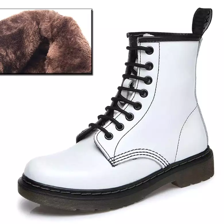 Genuine Leather White Ankle Boots for Women - Autumn Winter Shoes, Punk Botas Mujer 2021