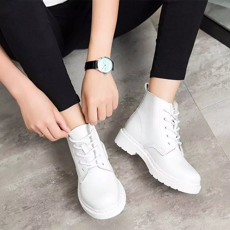 Genuine Leather White Ankle Boots for Women - Autumn Winter Shoes, Punk Botas Mujer 2021