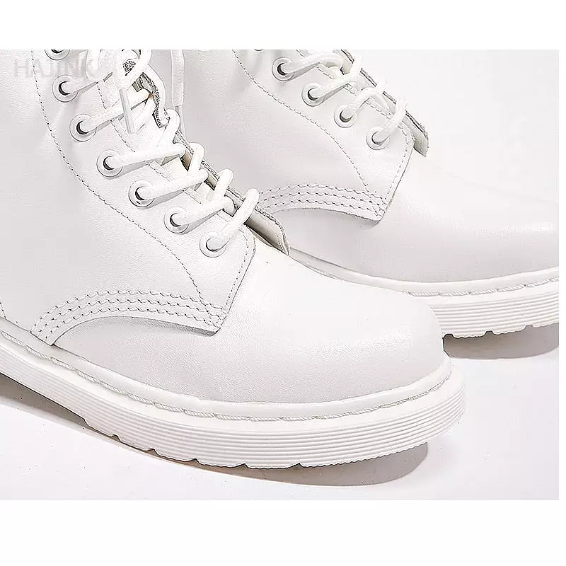 Genuine Leather White Ankle Boots for Women - Autumn Winter Shoes, Punk Botas Mujer 2021