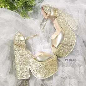 Gold Shimmer Wedge Sandals with Ankle Strap