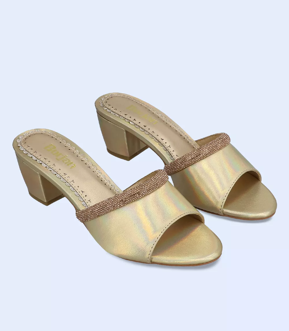 Golden formal slipper heels for women