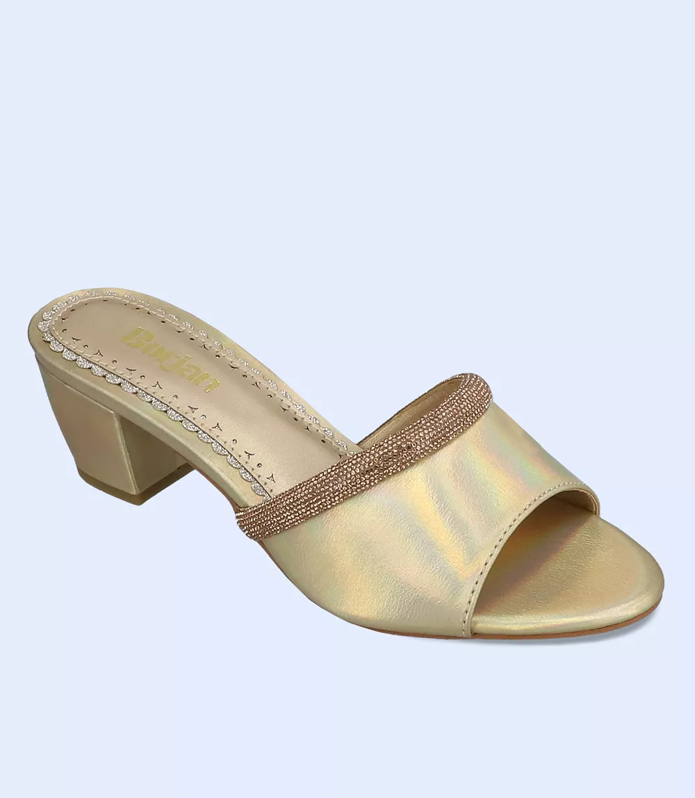 Golden formal slipper heels for women